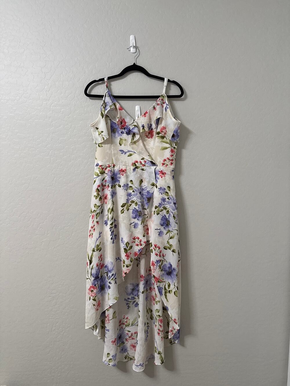 IZ Byer size 13 cream colored high low maxi romper dress with shorts